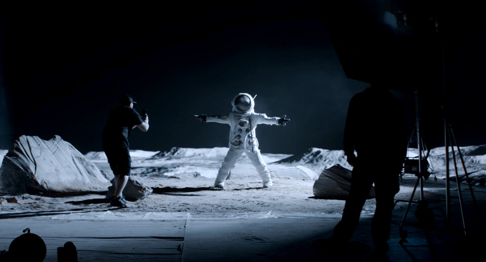 Astronaut on lunar filming set.